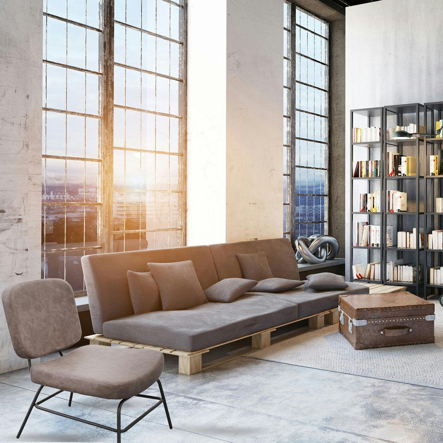 DÉTROIT - Fauteuil de salon design industriel détroit gris