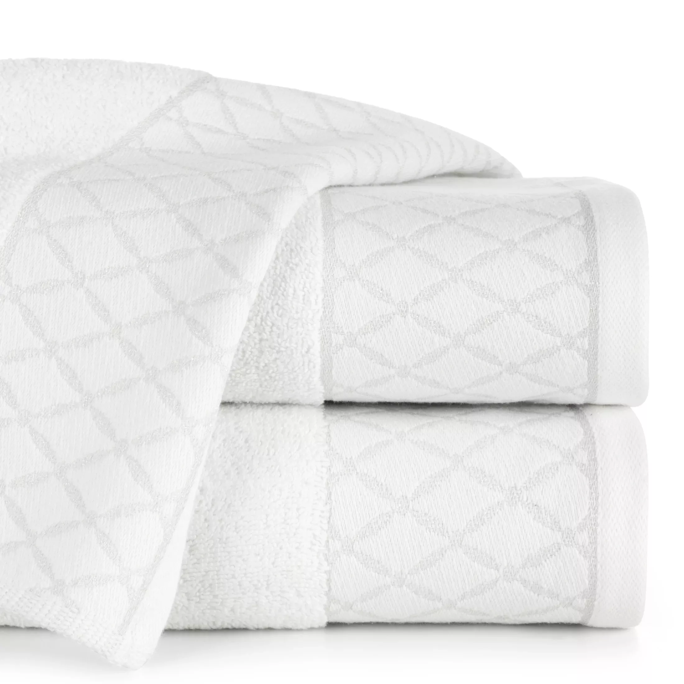Ręcznik do rąk 30x50 cm bawełniany kolor biały zdobiony wzorem geometrycznym 500 g/m2 LAYLA