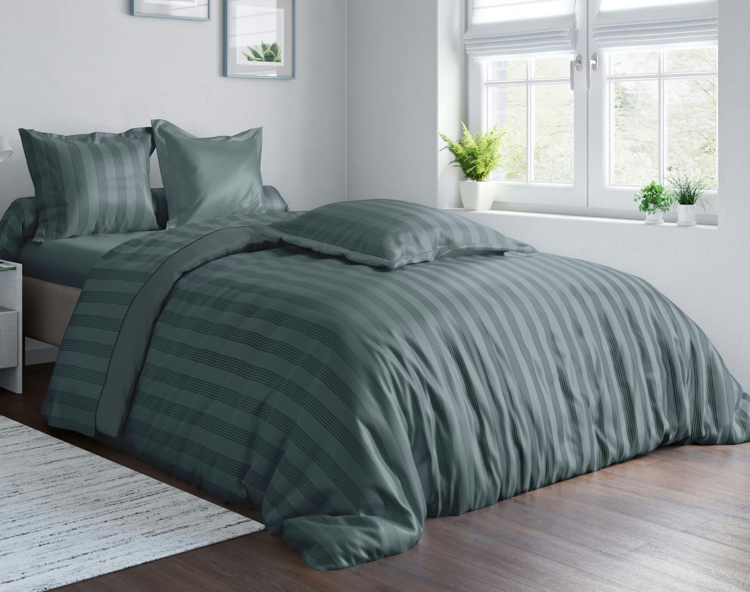 SATIN - Drap-housse 140x190 en satin de coton  gris tempête