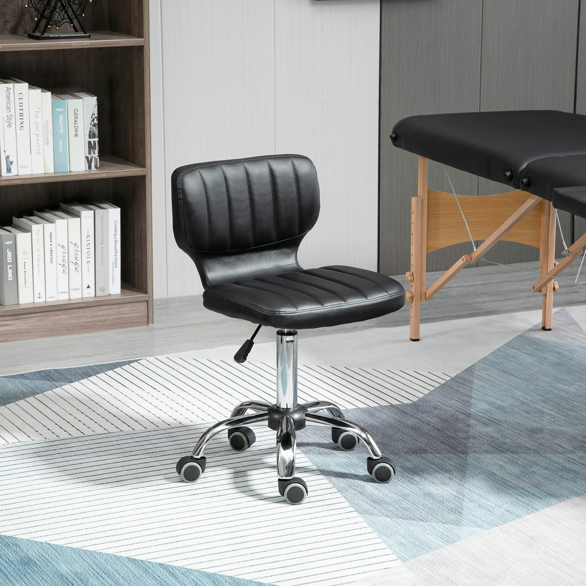 - Tabouret de massage réglable pivotant métal chromé matelassé noir