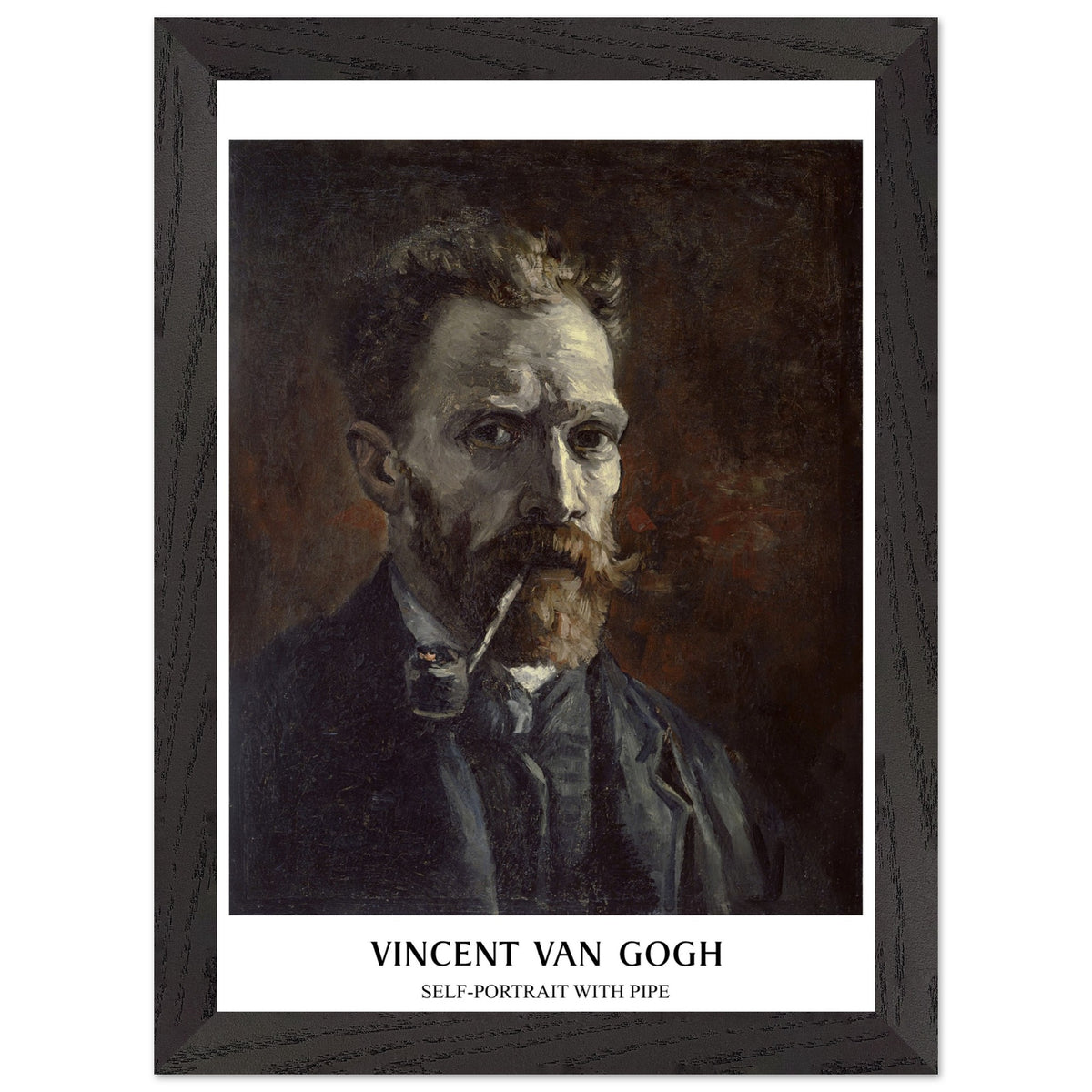 Artfulprints Poster met Lijst Vincent van Gogh - Self-portrait with pipe  - A4 21x29.7 cm - Bruin