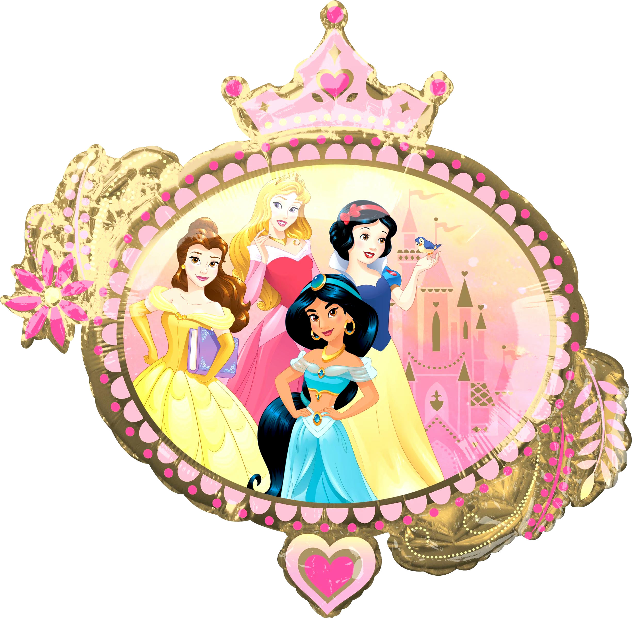 Disney Princess Once Upon A Time Round Satin Foil Balloon, Pink/Gold, 34-in, Helium Inflation & Ribbon Included for Birthday Party