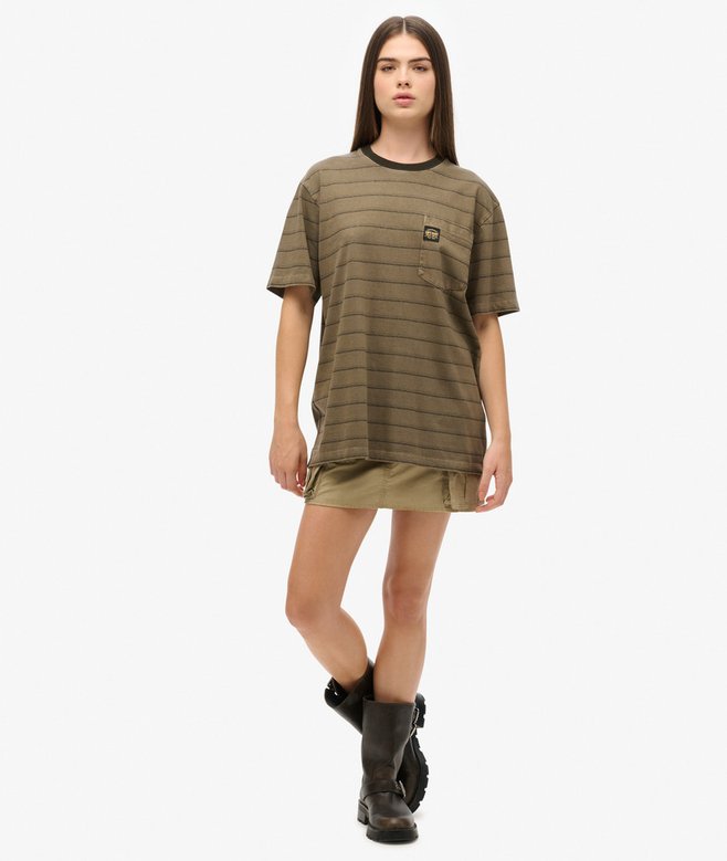 Oversized Textured Stripe Pocket T-Shirt