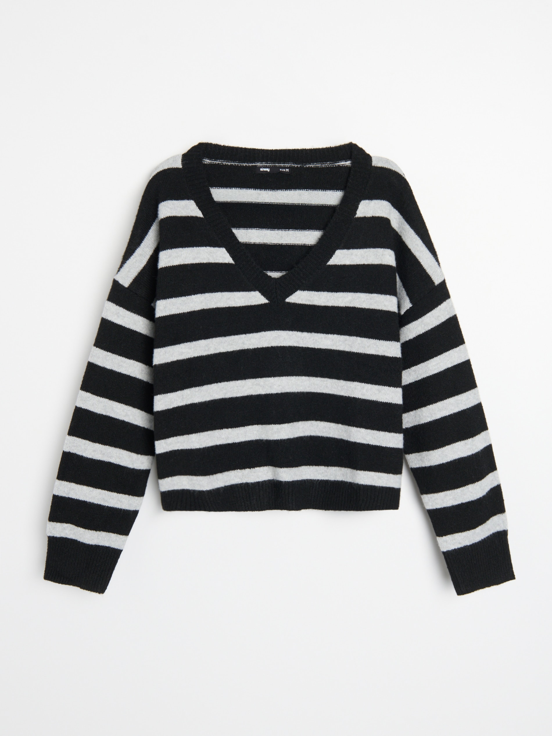 Sweter w paski z dekoltem V