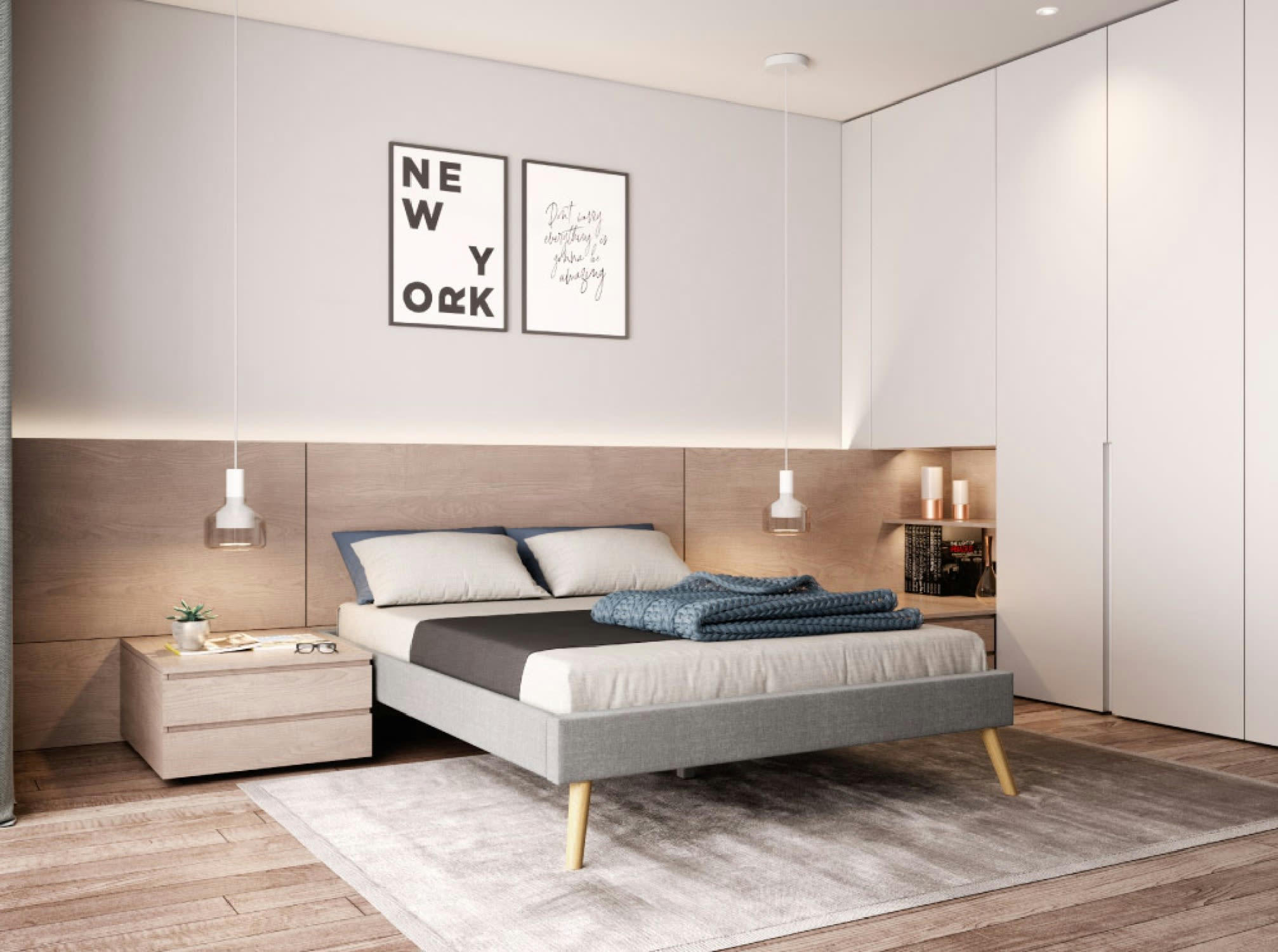 LORA - Cadre de lit avec sommier à lattes - Gris clair - Largeur 160 cm