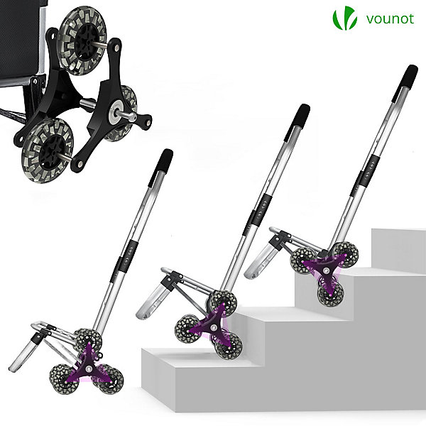Chariot de course pliable monte escalier aluminium avec crochets noir VOUNOT