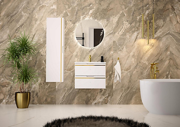 Meuble colonne de salle de bain suspendu ESPERO blanc 35 x 130 cm