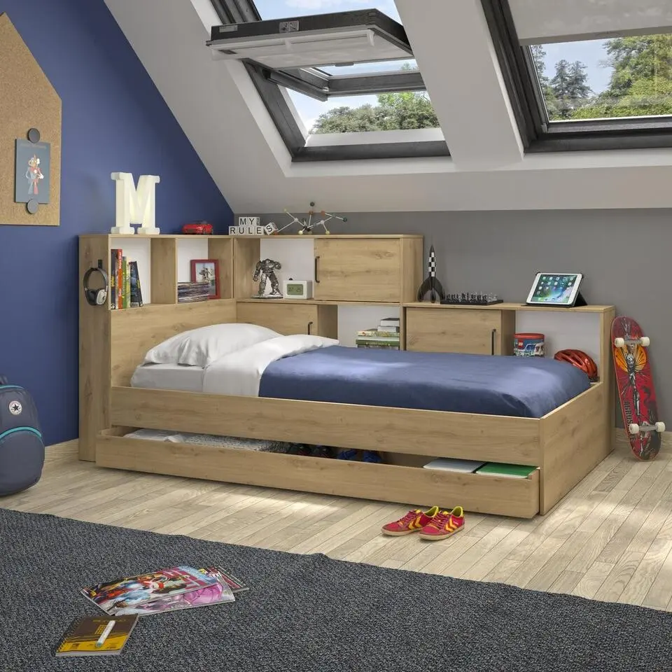 CALICOSY - Juniorbed ERWAN - Licht hout - 104x221x120 cm
