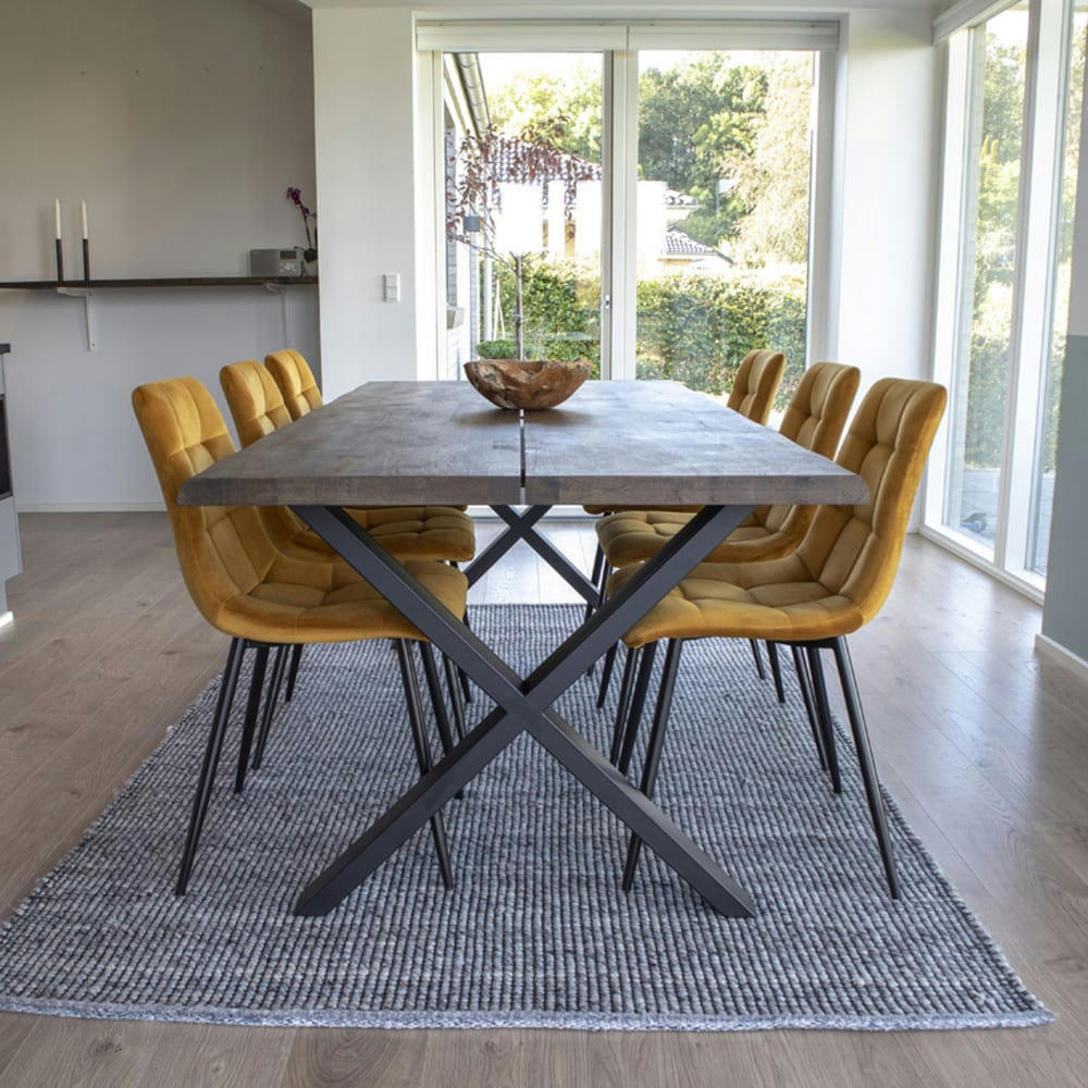TOULON - Table à manger en bois et métal 200x95cm bois foncé  et  noir