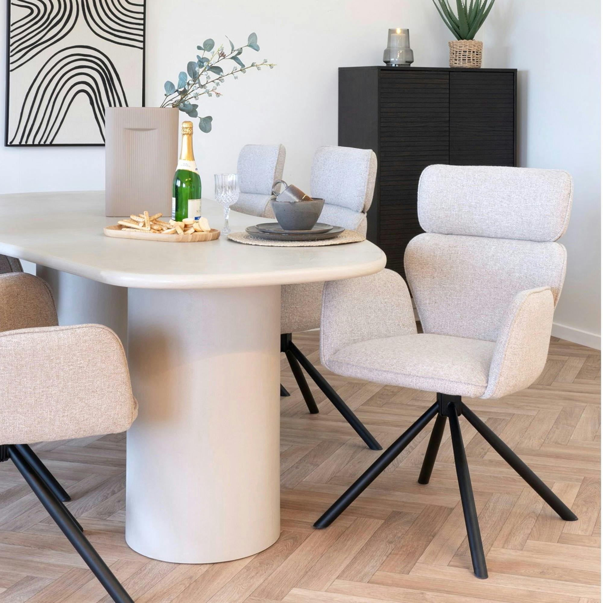 Chaise design beige avec appuie-tête et accoudoirs (lot de 2) BERLIN