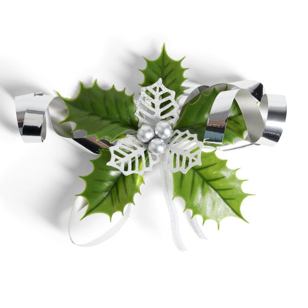 Décoration de No&euml;l noeud et houx H20,5 cm - 3 coloris