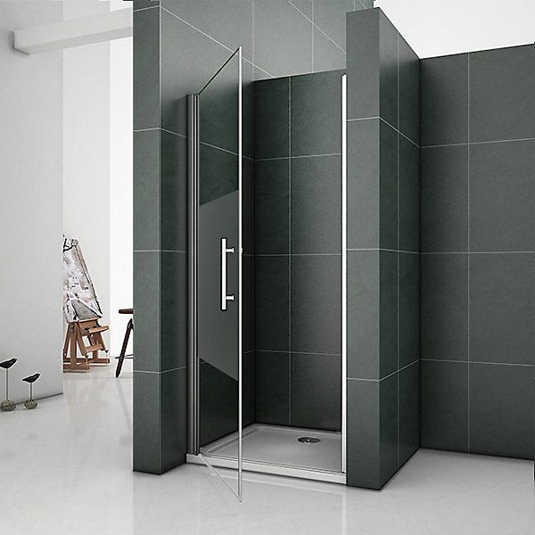 Aica Porte De Douche Pivotante 80x185cm En Niche En Verre Bande Central Dépoli Anticalcaire