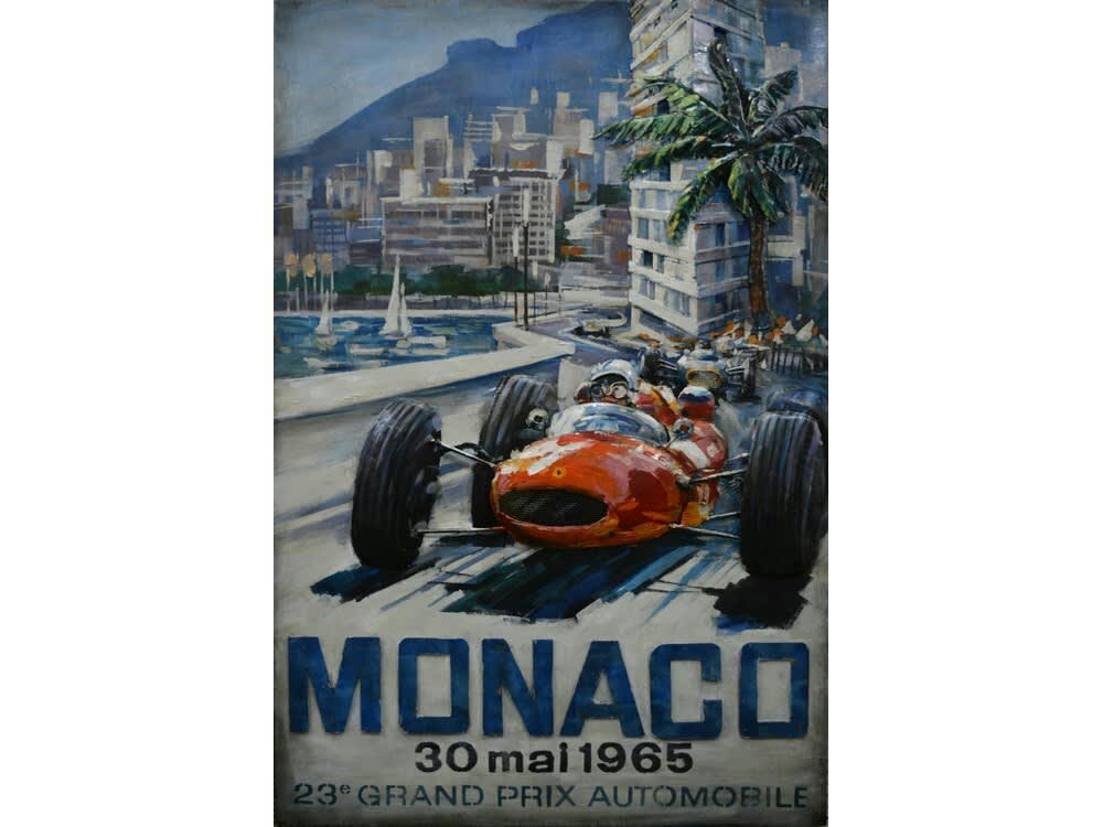MÉTAL BRASS - Tableau relief en métal grand prix monaco 120x80