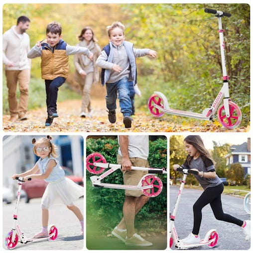 NNECW Folding Kick Push Scooter with Flashing LED Wheels-Pink