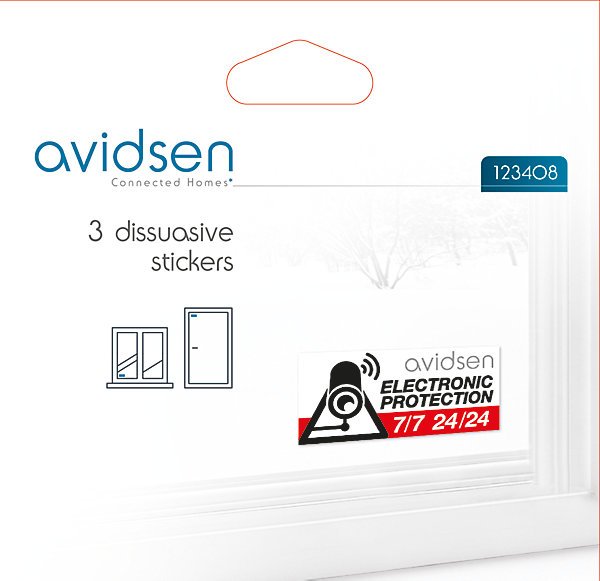 Lot de 3 stickers de dissuasion PVC à coller - Avidsen - 123408