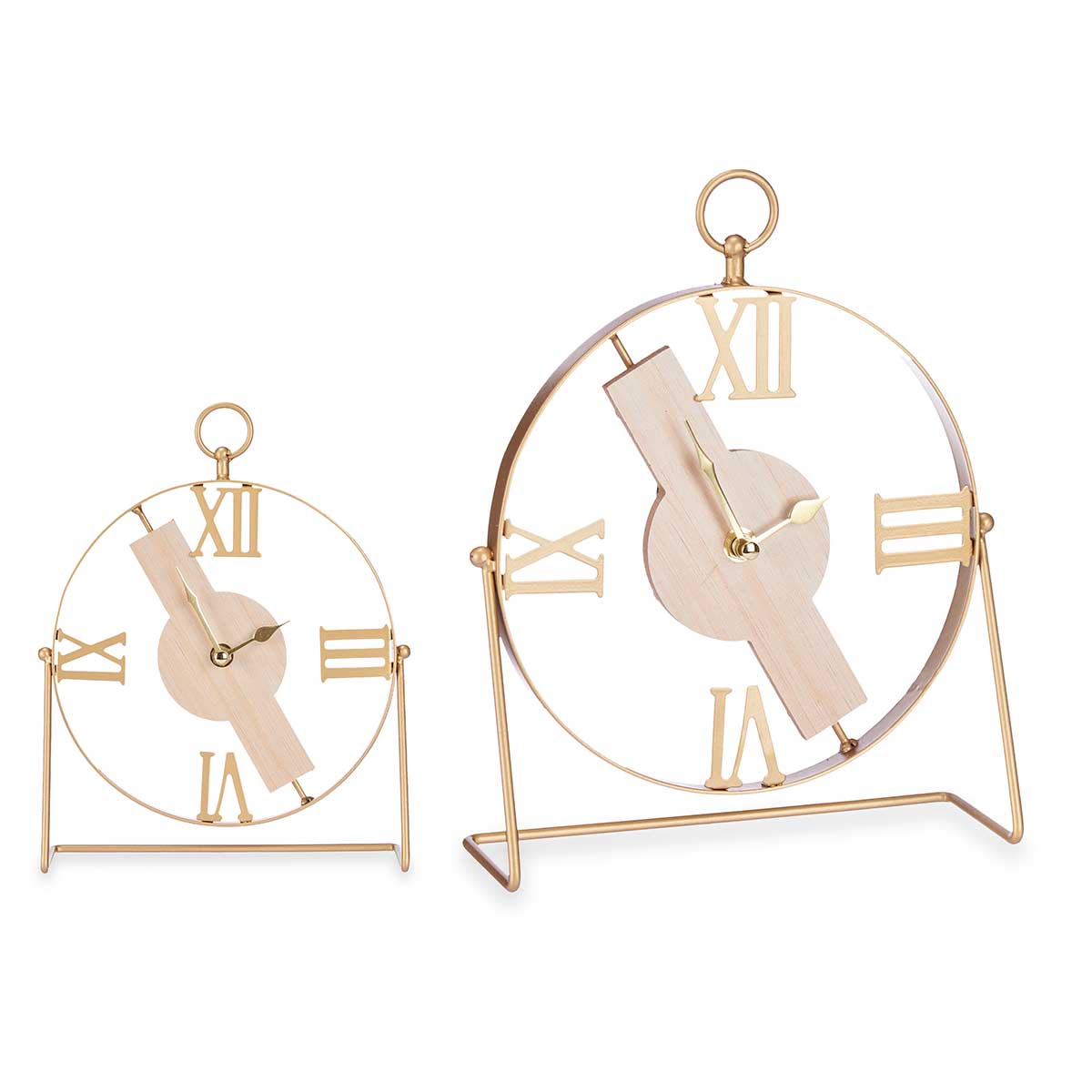 Relógio de mesa dourado em metal e mdf