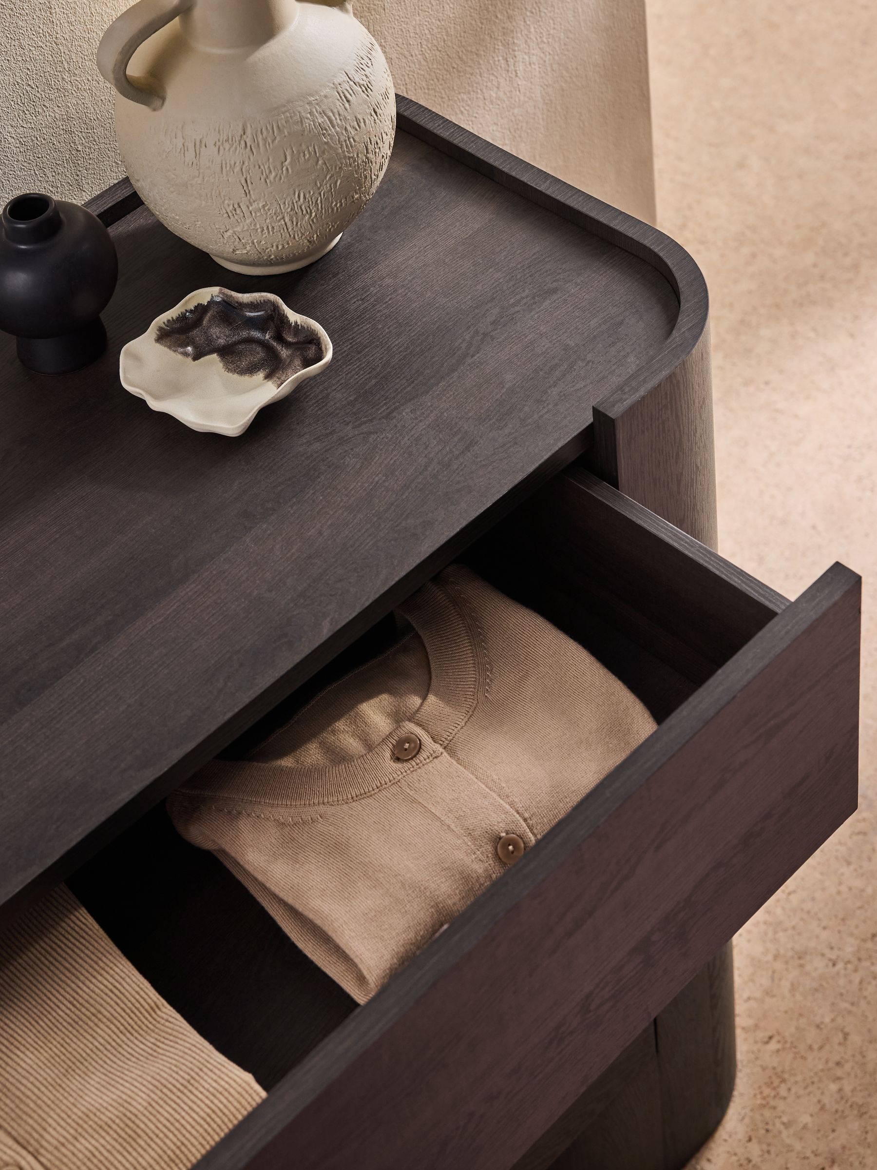 3 Drawer Kain Wide Chest in Dark Wood Effect