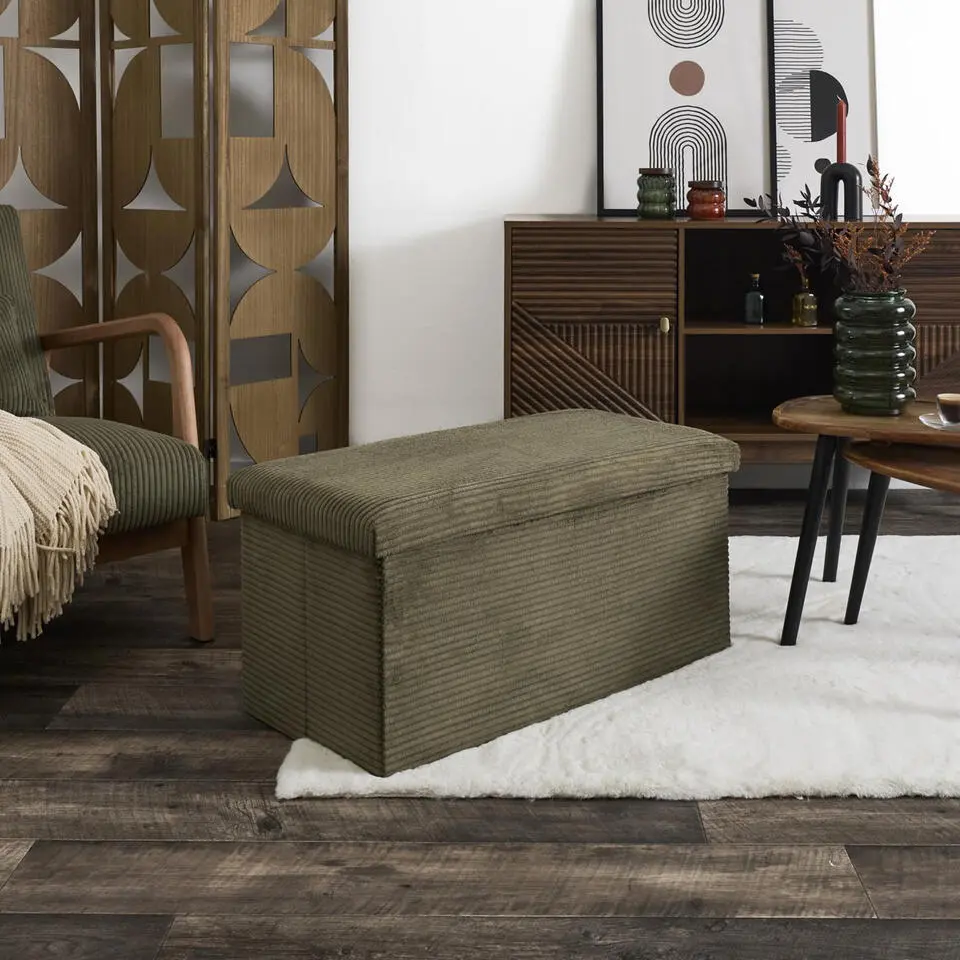 Home Deco - Poefje - opbergbox - rib - groen - 38 x 38cm