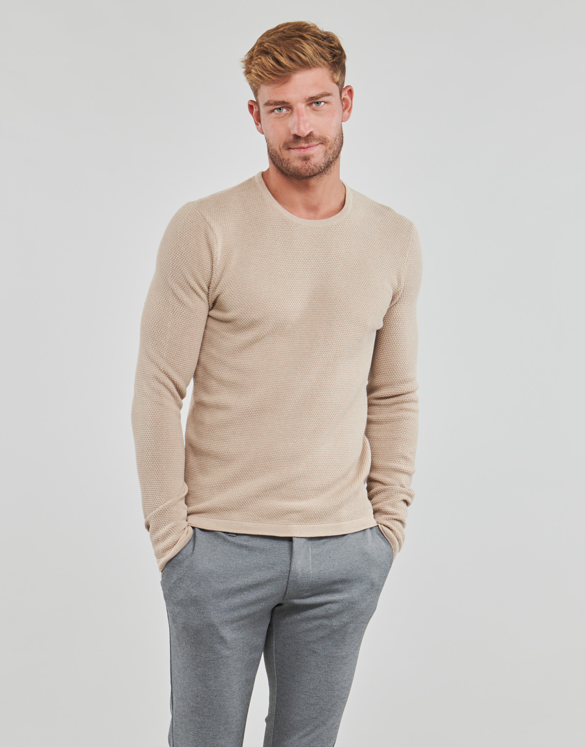 Only & Sons  - ONSPANTER LIFE 12 STRUC CREW KNIT - Beige