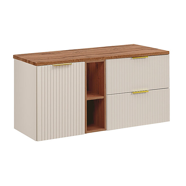 Meuble sous-vasque 120cm 2 niches panier à linge Adriel Cachemire et Bois