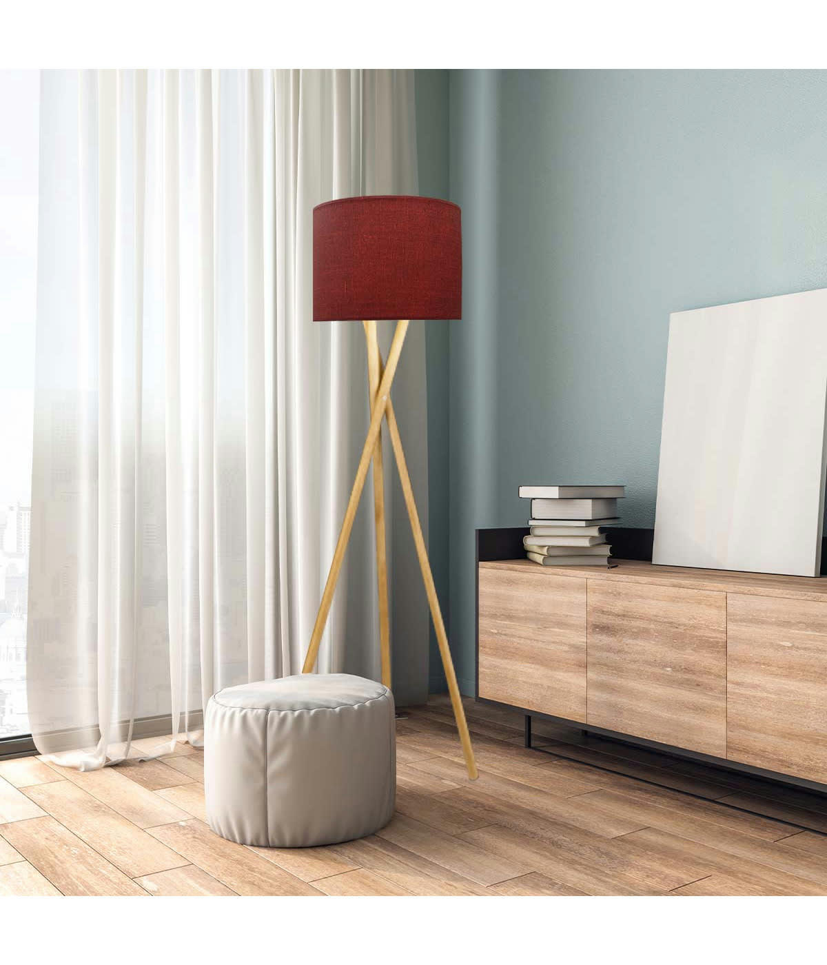 COLOMBE - Abat-jour lampadaire Effet Lin Lie de Vin D: 35 x H: 20