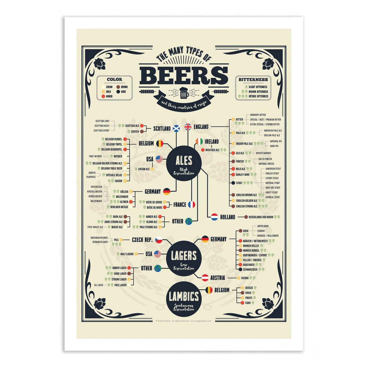 FROG POSTERS - BEER TYPES OF THE WORLD - FROG POSTERS - Affiche d'art 50 x 70 cm