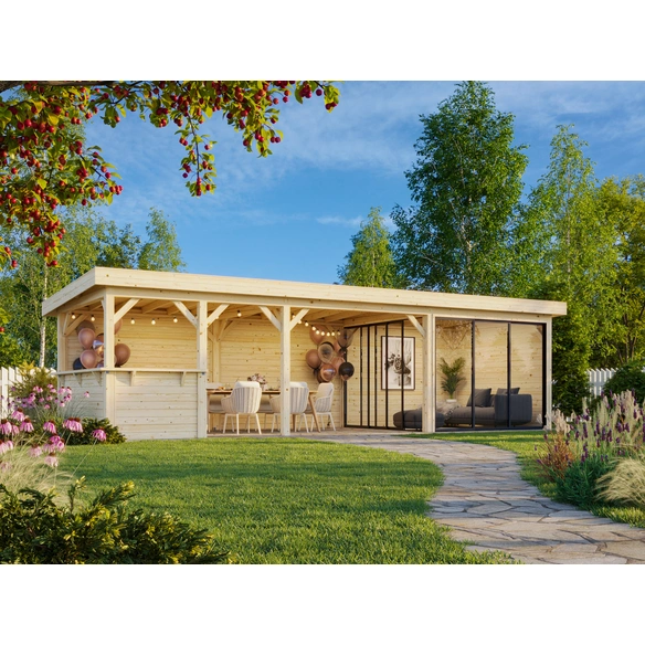 Pavillon »Lenna«, Aufstellmaße BxTxH: 916 x 340 x 245 cm, unbehandelt, Holz