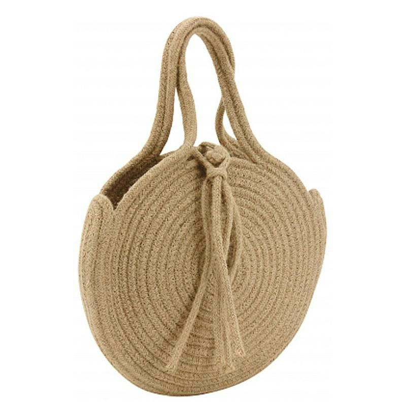 - Sac rond en corde de coton et jute beige