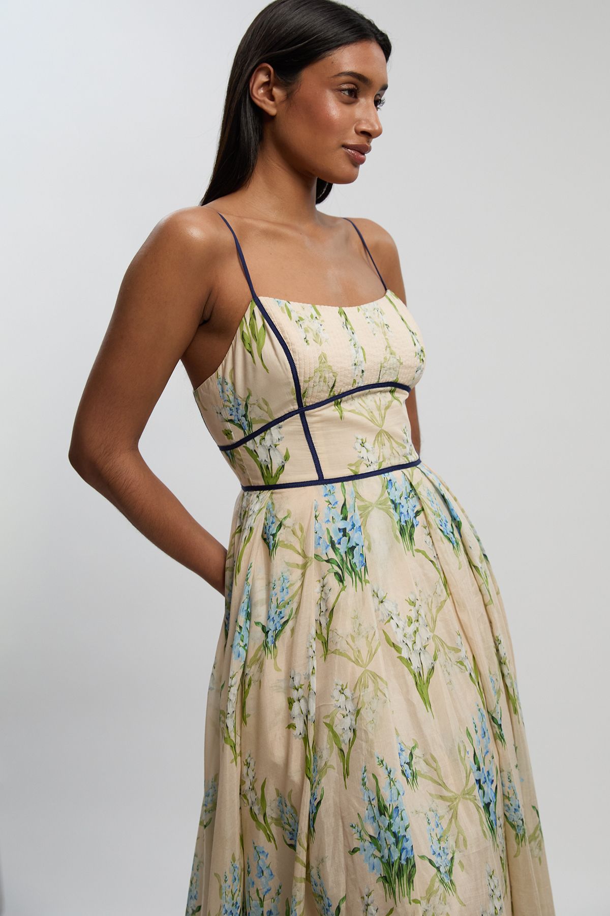 KarenMillen Silk Cotton Floral Strappy Woven Maxi Dress