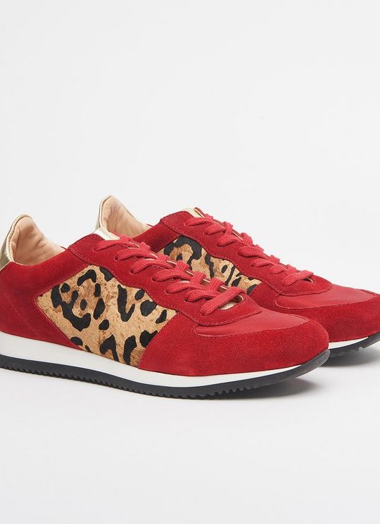 Ricky Red Calf Hair Suede Trainers