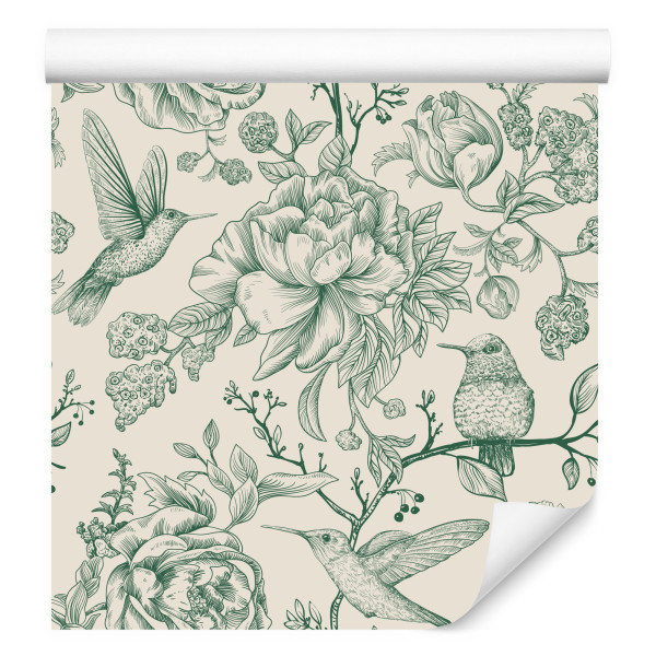Tapeta Kolibry Pośród Piwonii W Stylu Retro