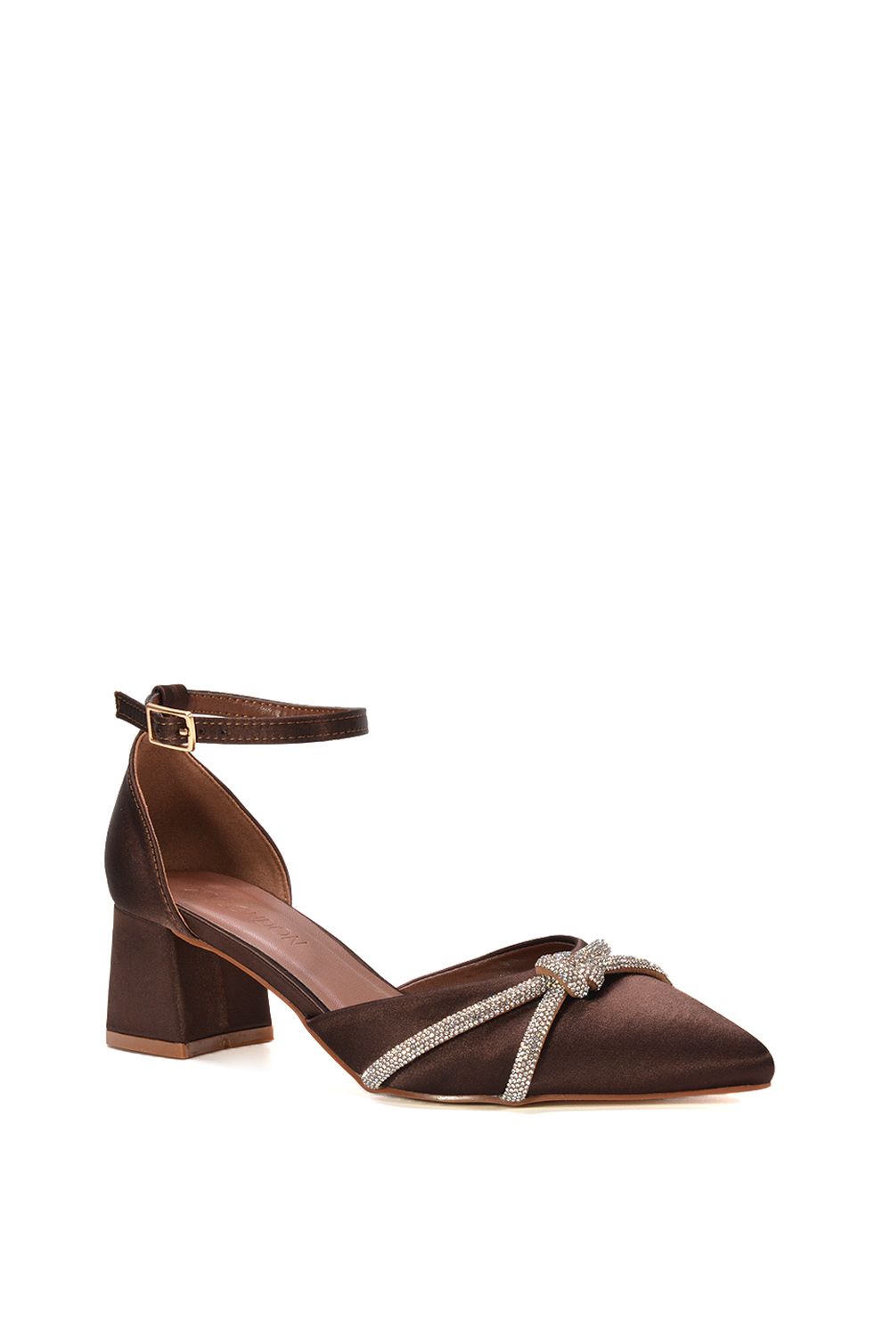 XY London Sarah' Ankle Strap Pointed Toe Diamante Mid Block Heels