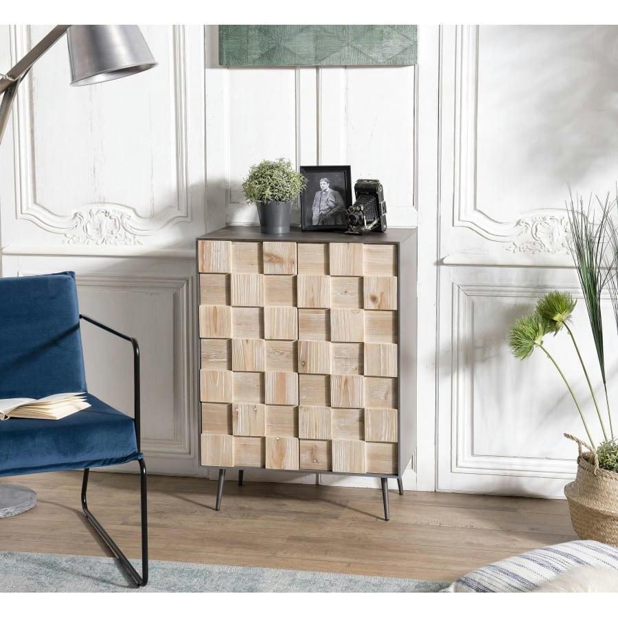 CLEMENCE - Buffet 2 portes bois sapin et pieds métal