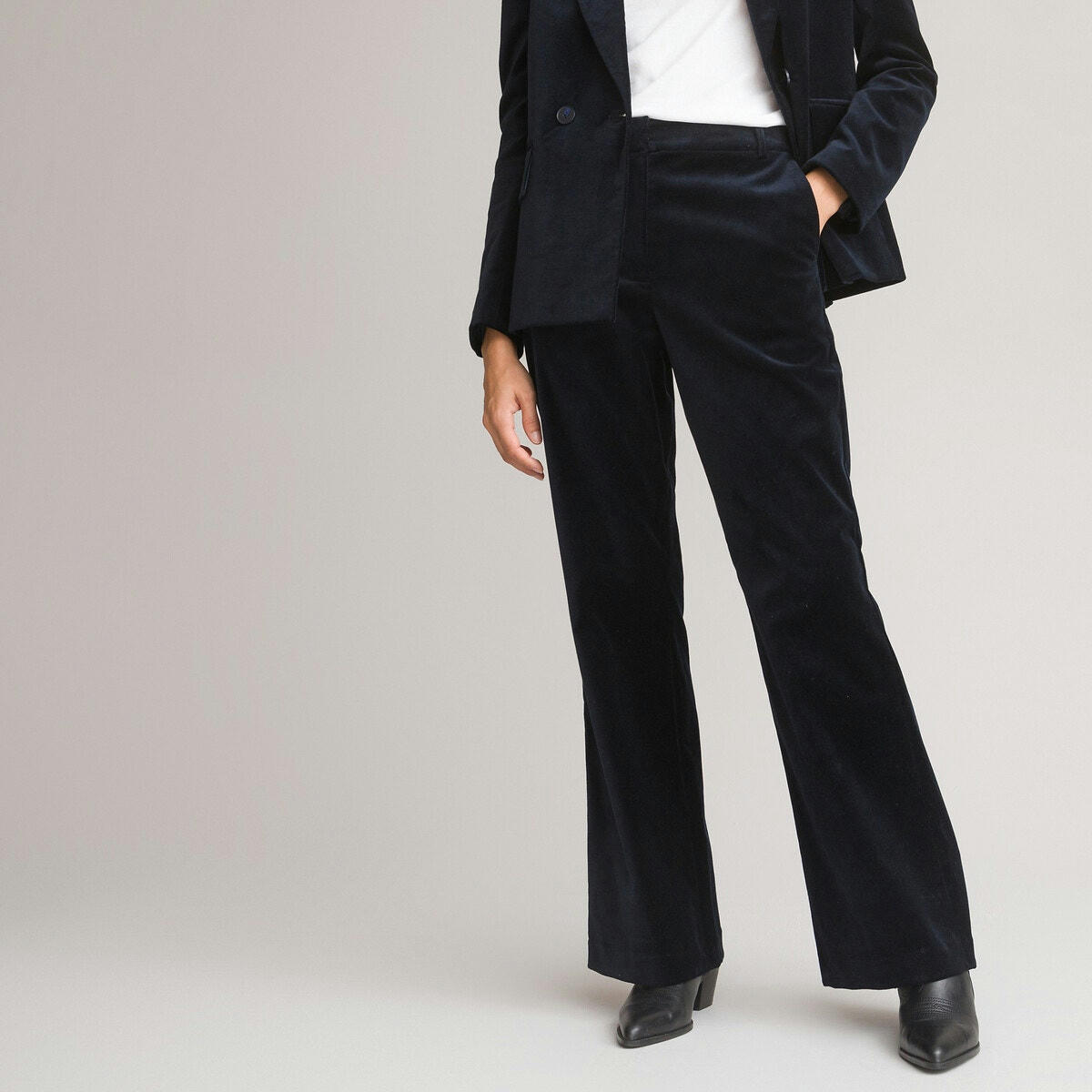 Pantalon flare, en velours ras