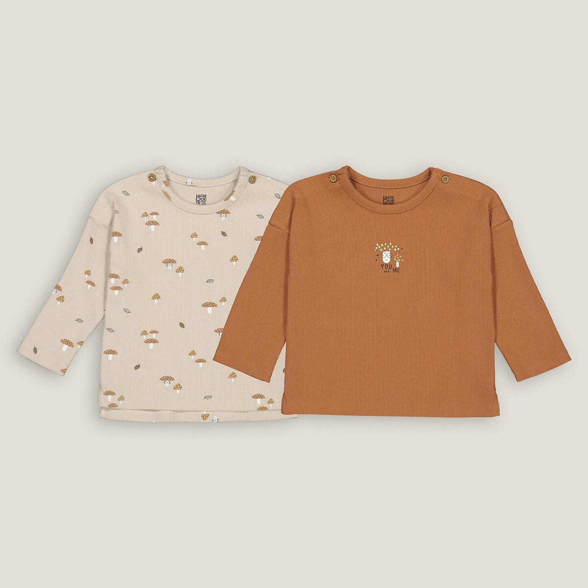 Lot 2 T-shirts manches longues, motif champignons