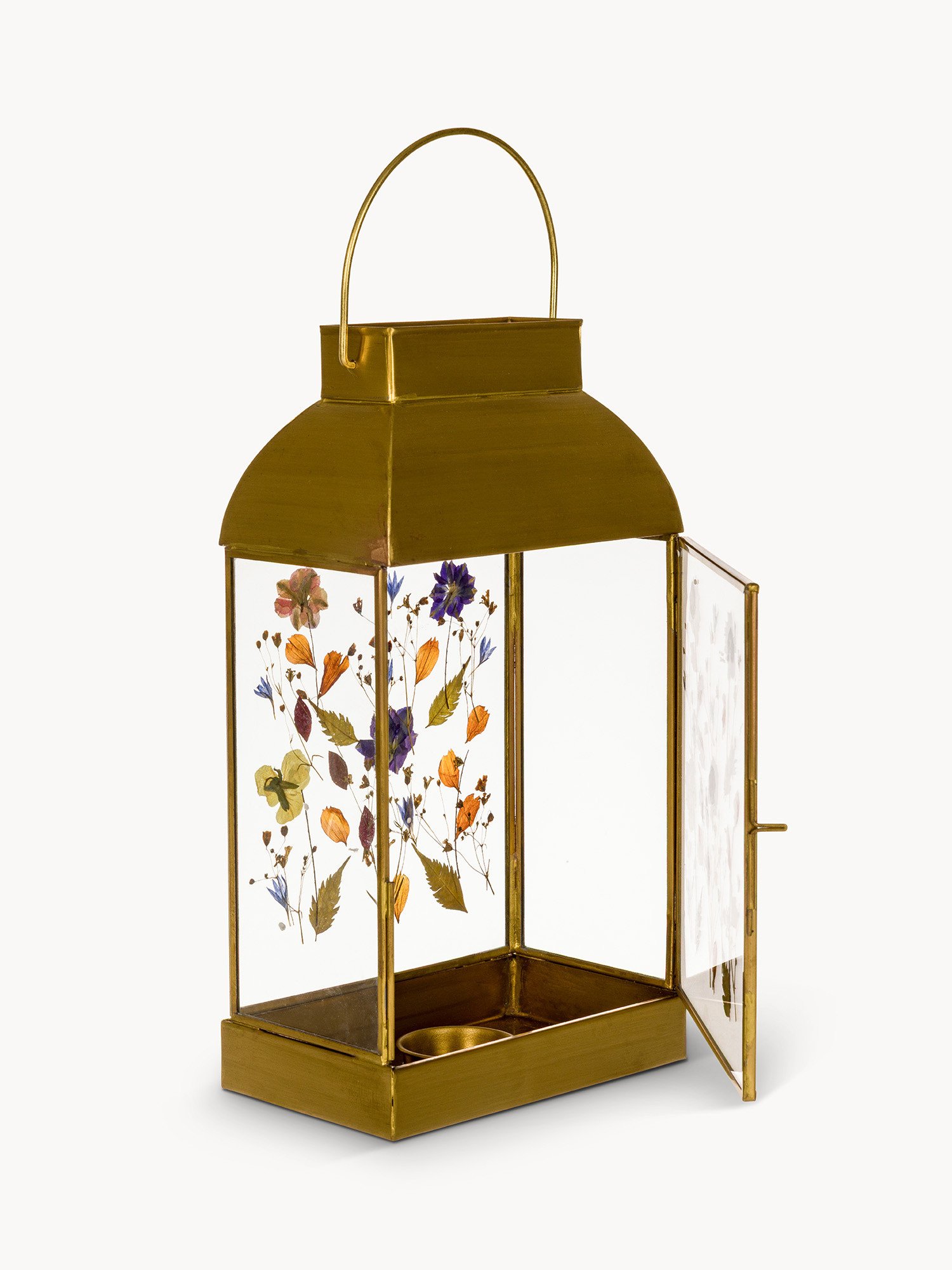 Lanterna in vetro ed ottone con fiori secchi