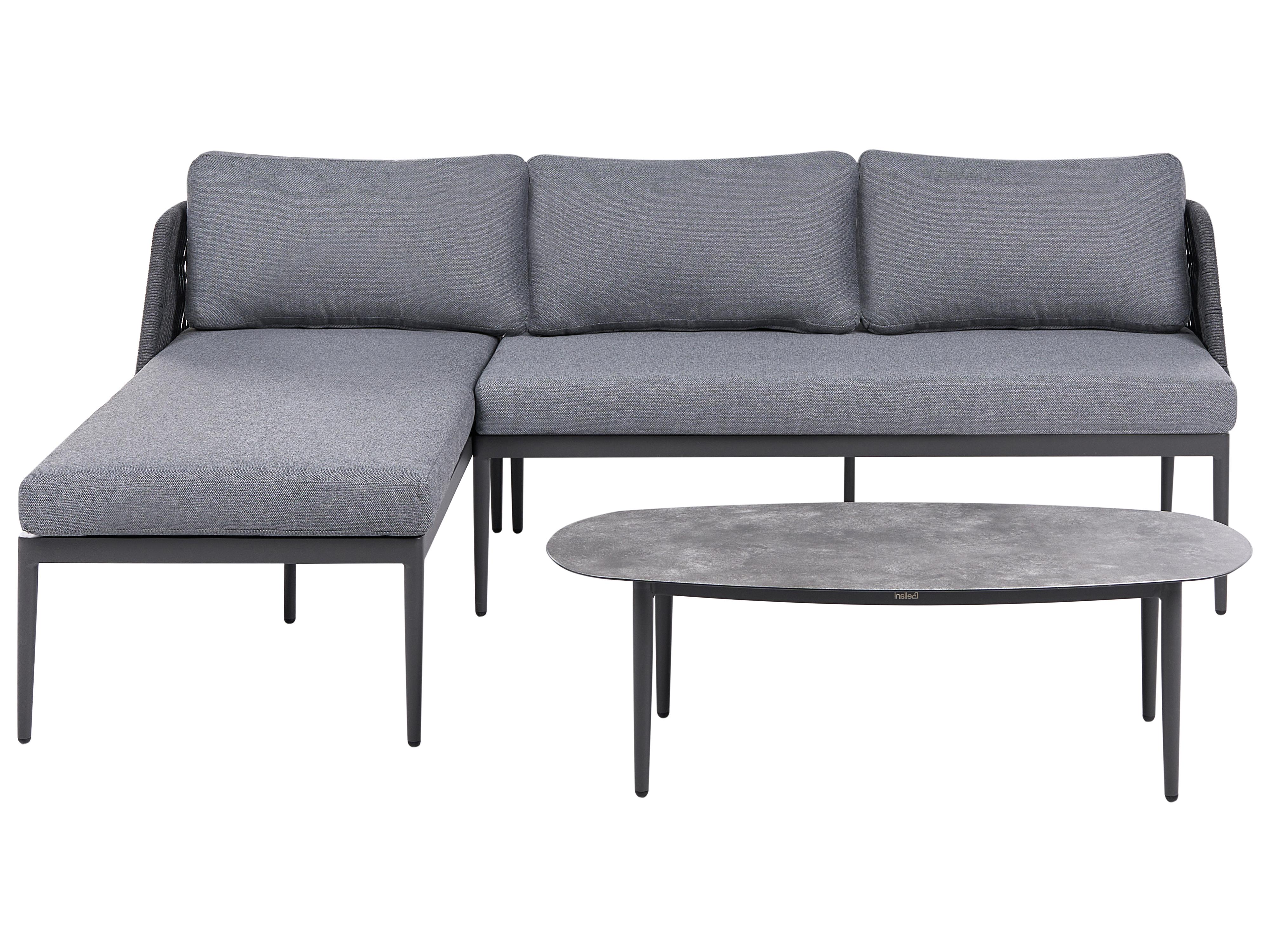 Garden Corner Sofa with Table 3 Seater LEFFE Left Hand Metal Grey