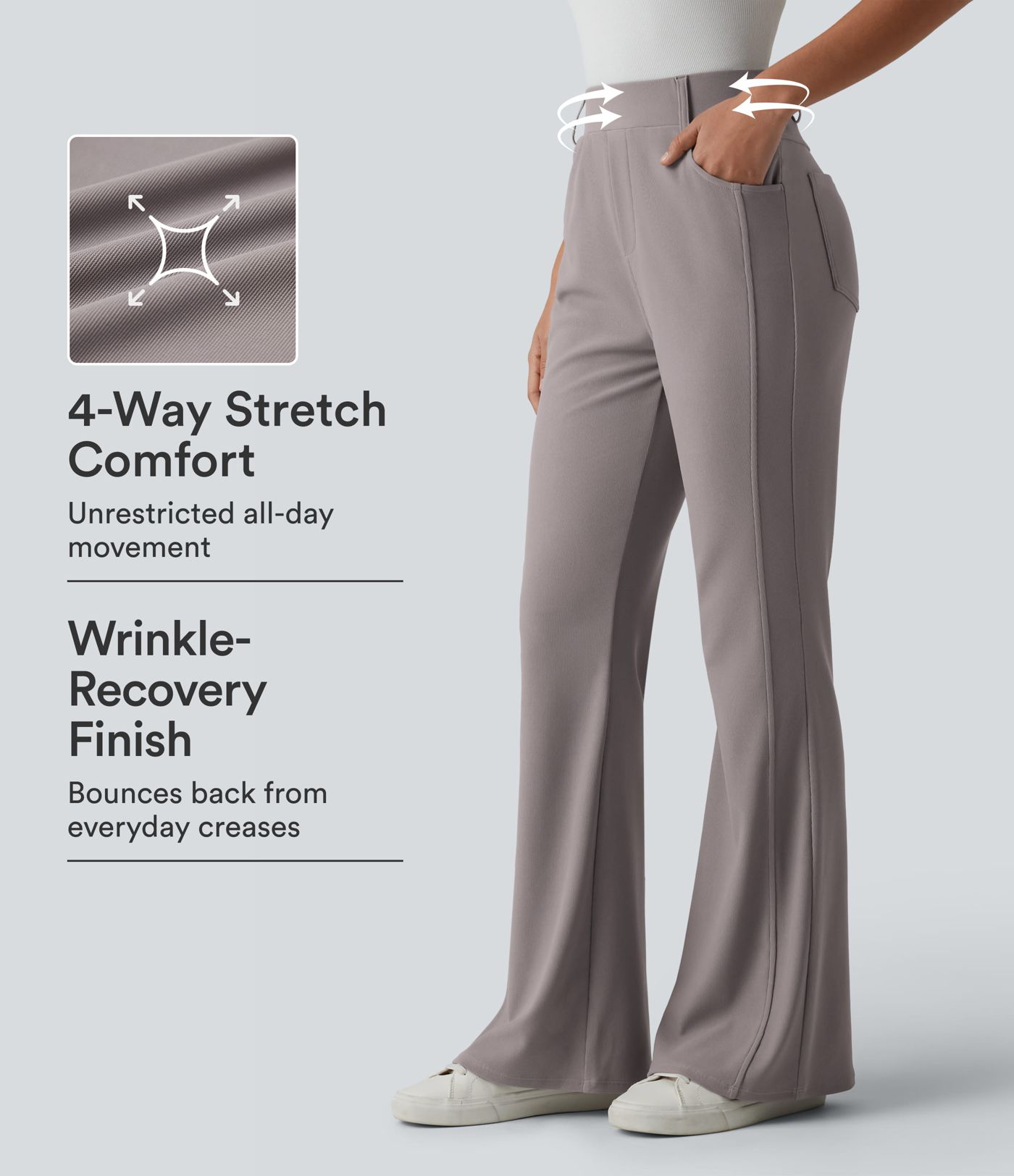 Pantalon décontracté bootcut taille haute en tissu micro-gaufré avec poches