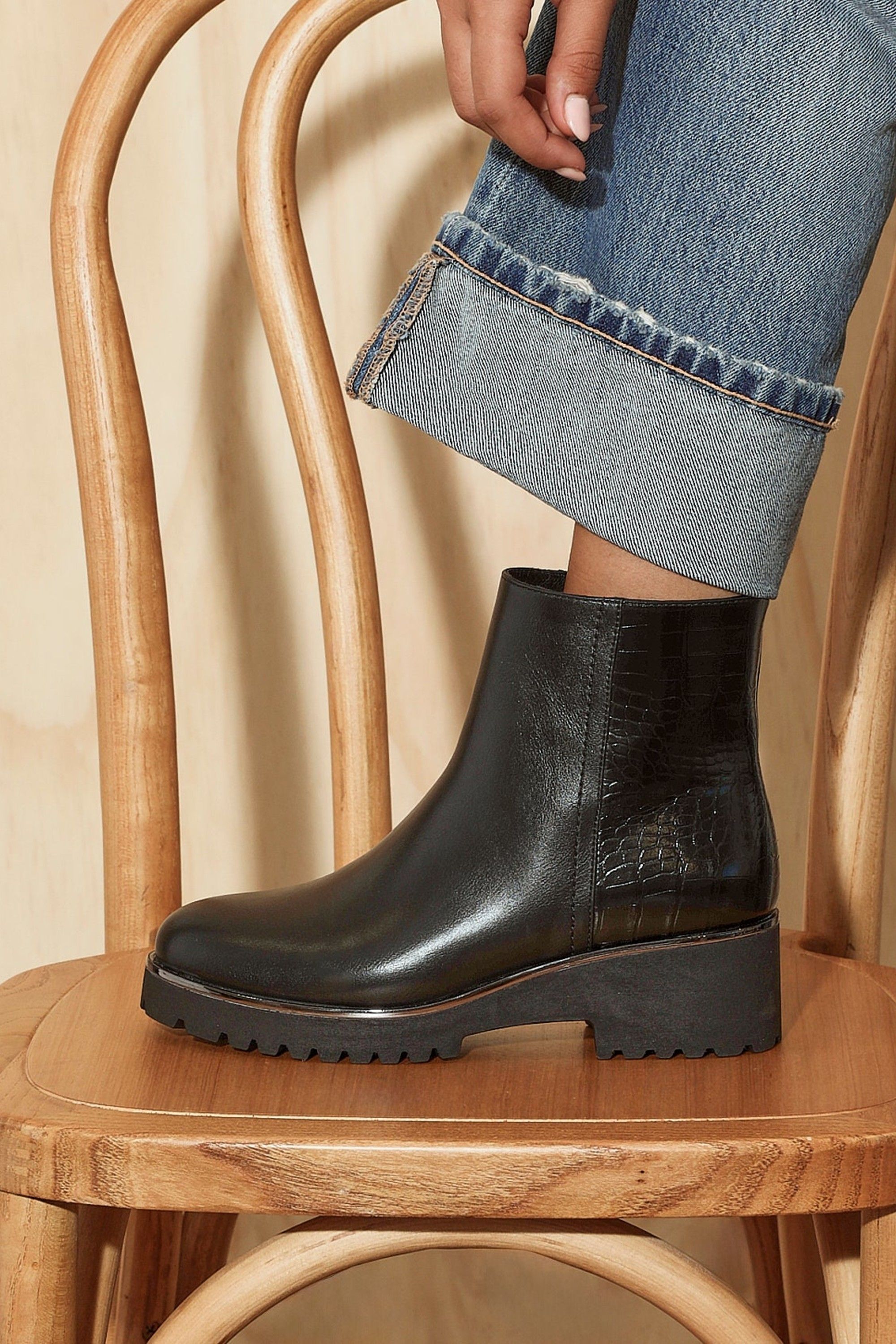 Linzi Navigate Black Croc Mix Wedge Ankle Boot