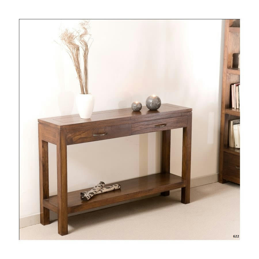 EDEN - Console moderne rectangulaire 2 tiroirs en mindi