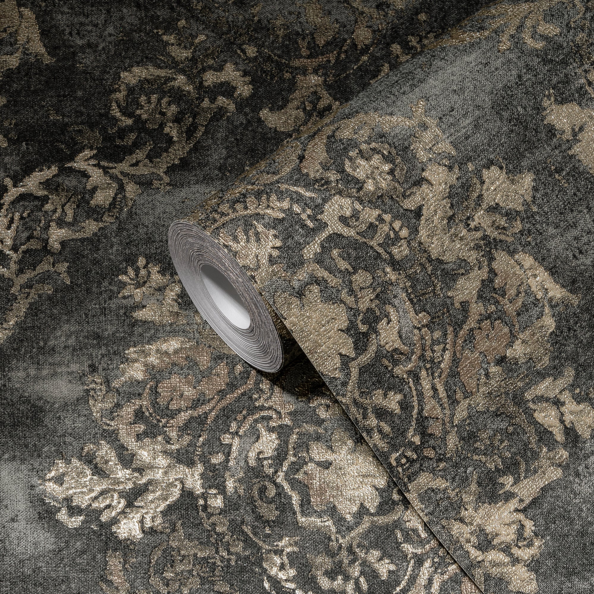 Livingwalls behang barokprint antraciet grijs en beige - 53 cm x 10.05 m - AS-387074
