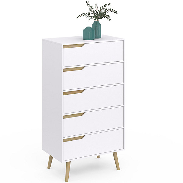 Chiffonnier 5 tiroirs HELSINKI 60 cm scandinave blanc commode semainier