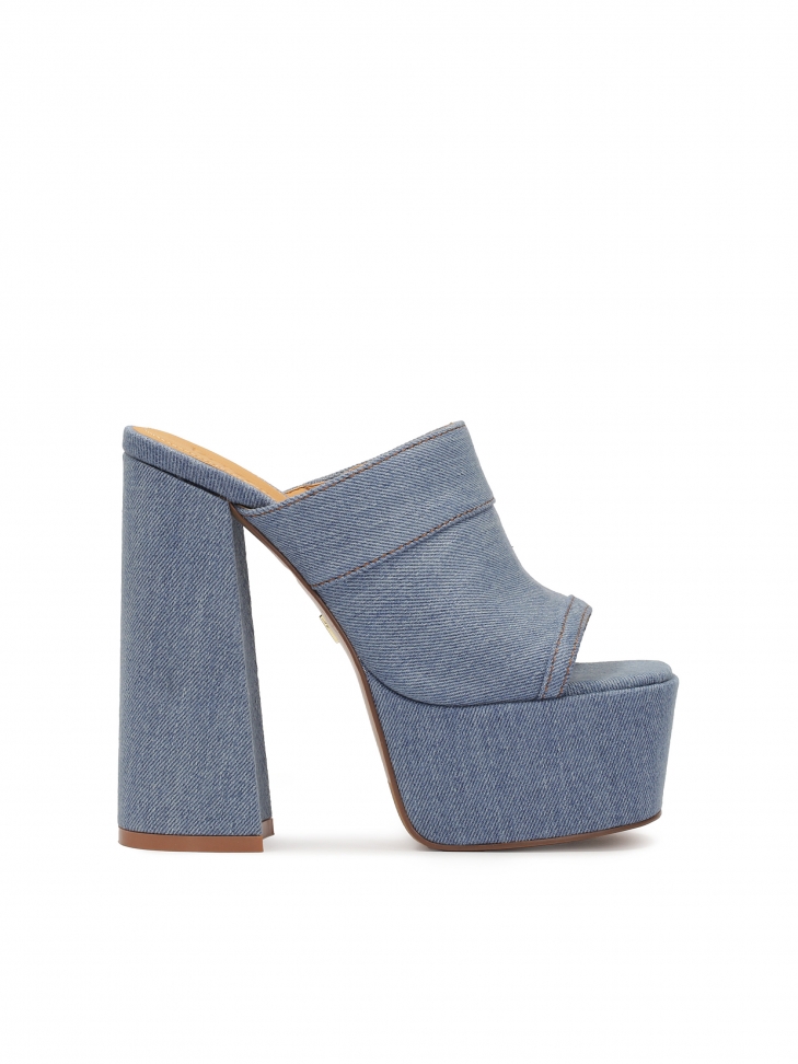 Denim mules with platform and high heel