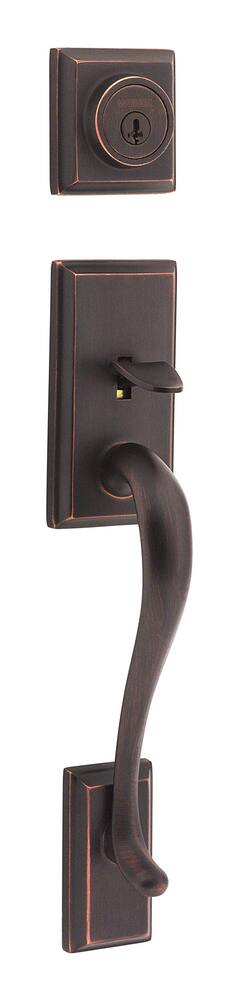 Weiser Hawthorne Grip Handle Set, Troy Door Knob & Deadbolt Lock Set, Venetian Bronze