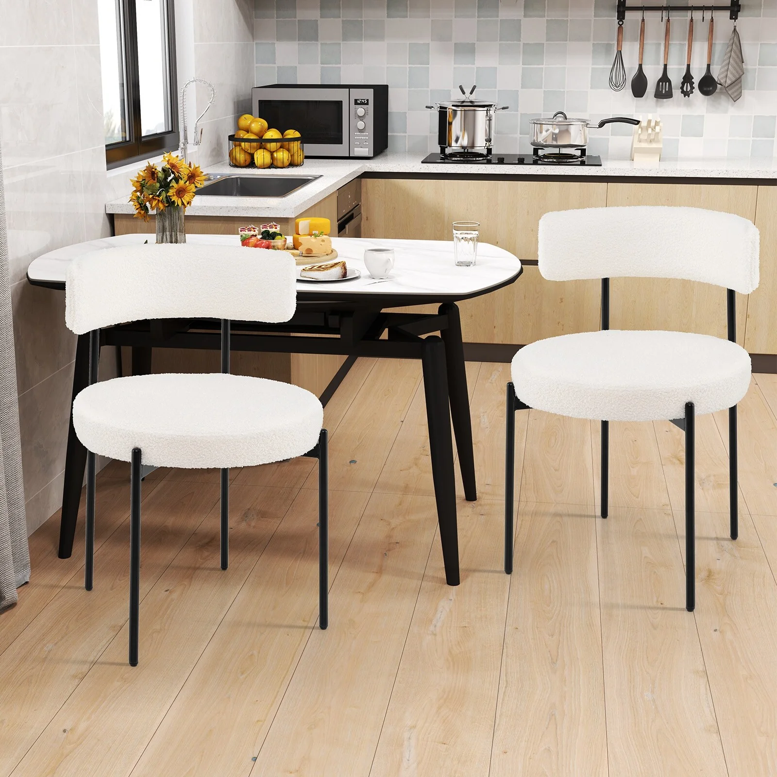 Gymax Round Dining Chairs Set of 2 w/ Curved Backrest Filled Sponge