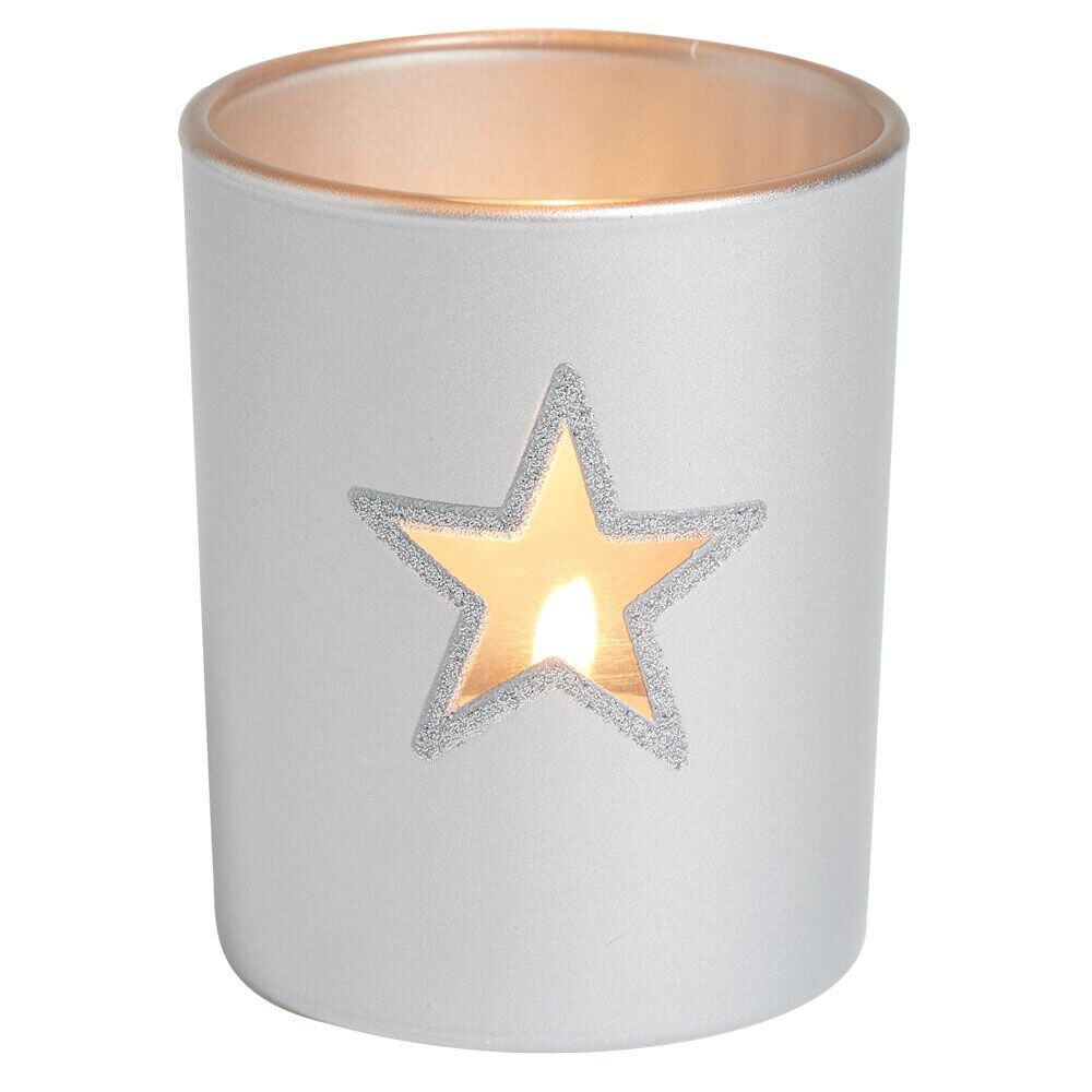Photophore de No&euml;l en verre coloré étoile ajourée - 4 modèles