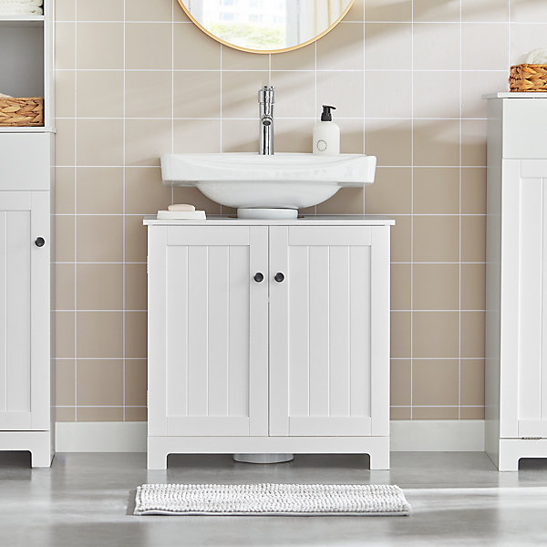 Meuble Sous Lavabo Colonne Salle de Bain, BZR18-II-W, SoBuy
