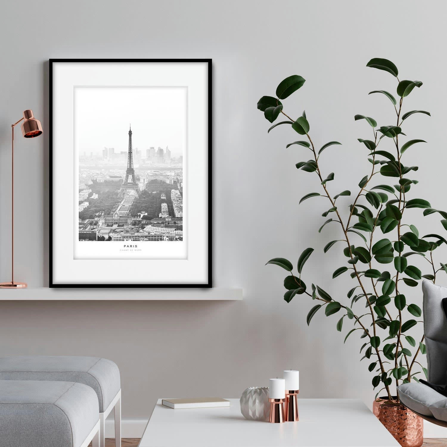 CIUDADES - Affiche avec cadre noir - Tour Eiffel - 50x70