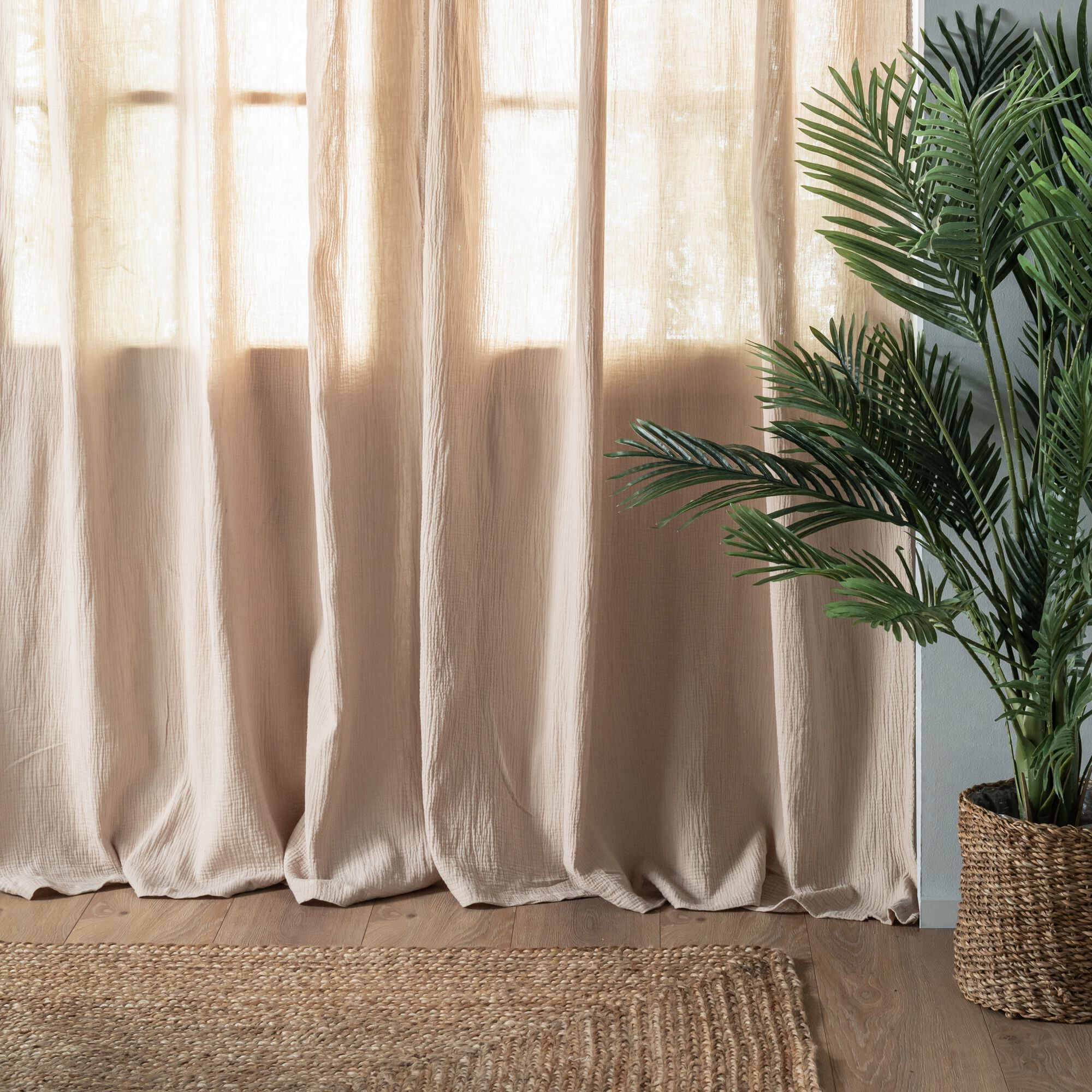 TESSALY - Rideau à nouettes en gaze de coton finition point de cheval 130x250cm - beige alpilles