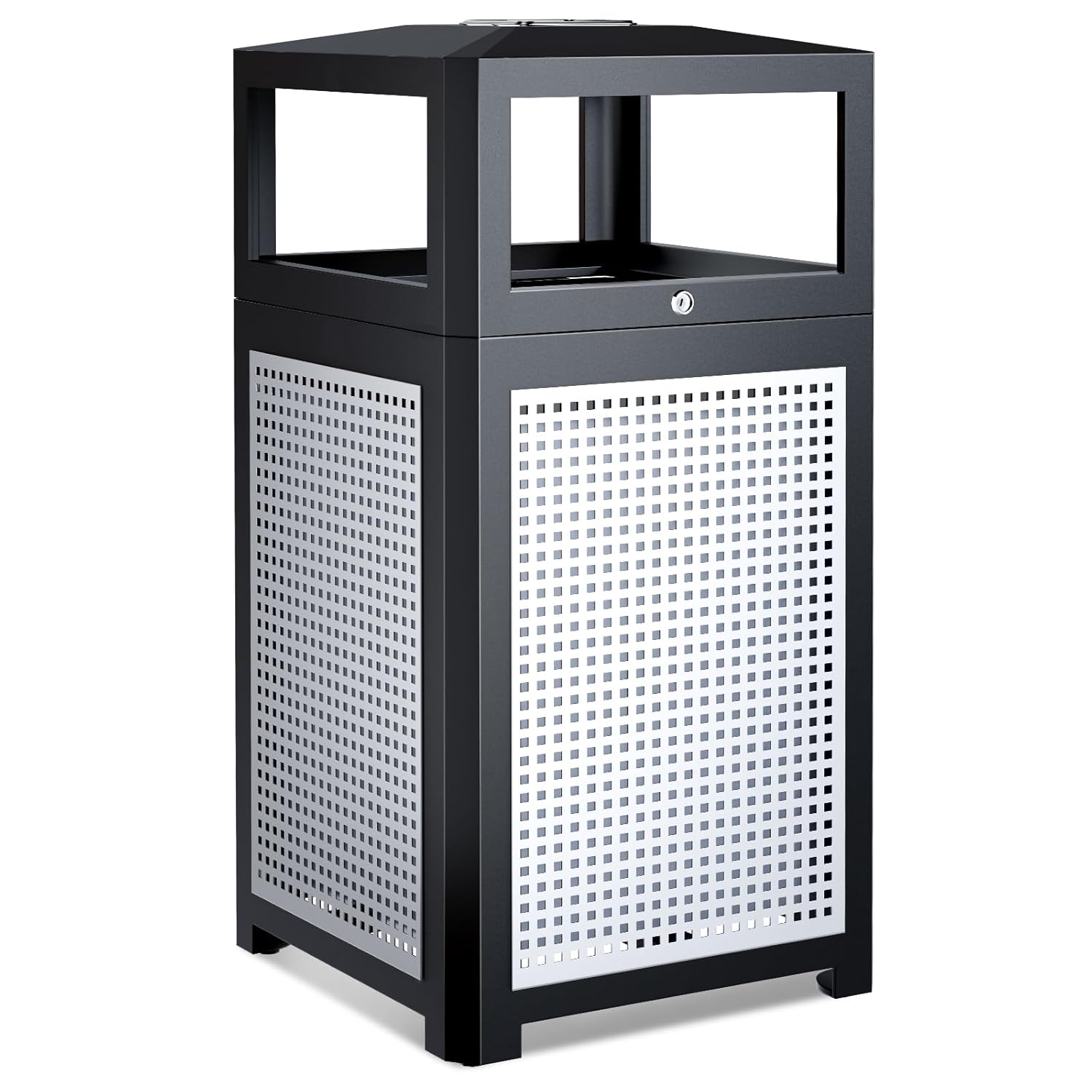 Outdoor Trash Can Commercial 40 Gallon, Heavy Duty Large Metal Slatted Garbage Can with Metal Liner for All Weather Resistant, Garbage Bin Waste Receptacle for Parks, Streets, Public Spaces